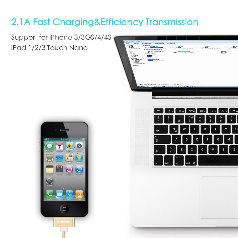 SUPTEC USB kabel dla iPhone 4 s 4S 3GS iPad 2 3 ipod nano dotykowy szybkie ładowanie 30 Pin oryginalny adapter do ładowarki ładowarka kabel do transmisji danych