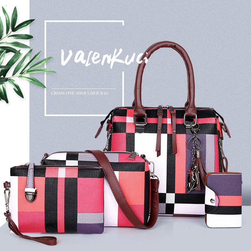 Composite Bags for Women Luxury Handbags Women Bags Crossbody Bag Female Plaid Tassel Summer Beach Bag Tote Handbag Set