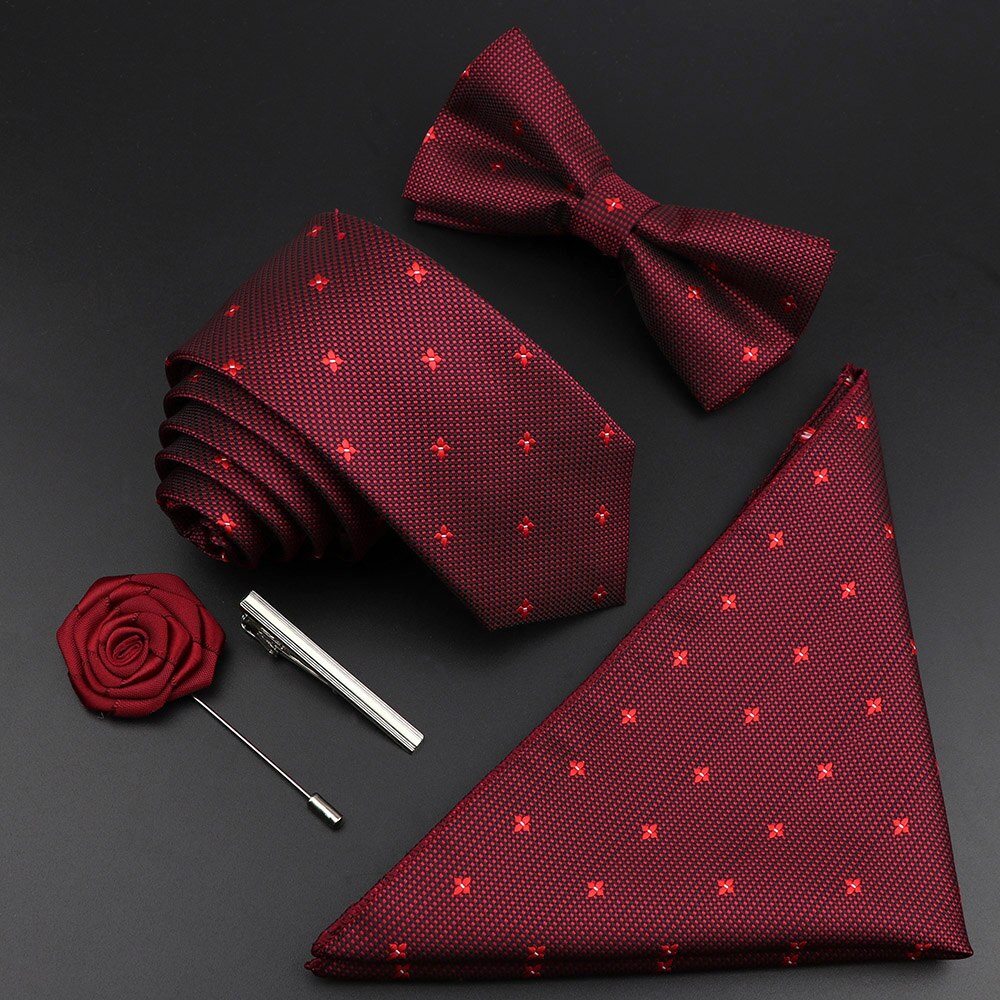 Enfärgad siden herr slips set polyester jacquard vävd slips fluga kostym vintage röd blå för brudgummen företag bröllopsfest: 27