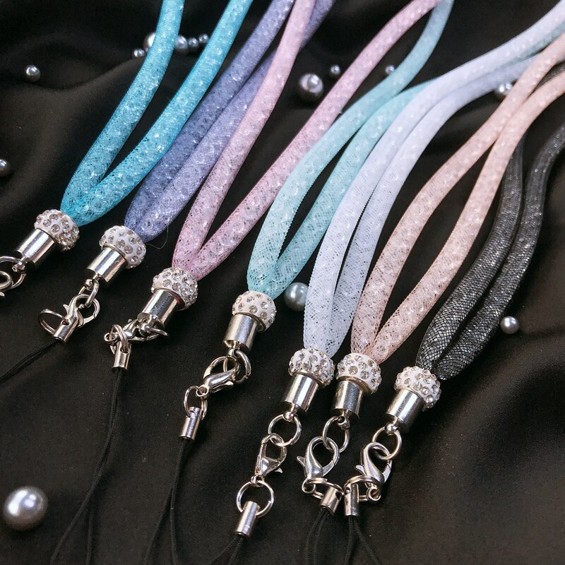 Lanyard Strap Crystal Neck Strap for iPhone 7 Plus 8 X SE Cellphones Phone Cases Keys Necklaces Rhinestone Keychain