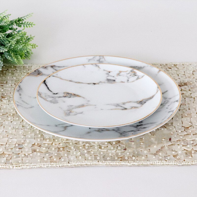 Modern simplicity Style Marble Plates Ceramic Dinner Set Gold Inlay Porcelain Dessert Plate