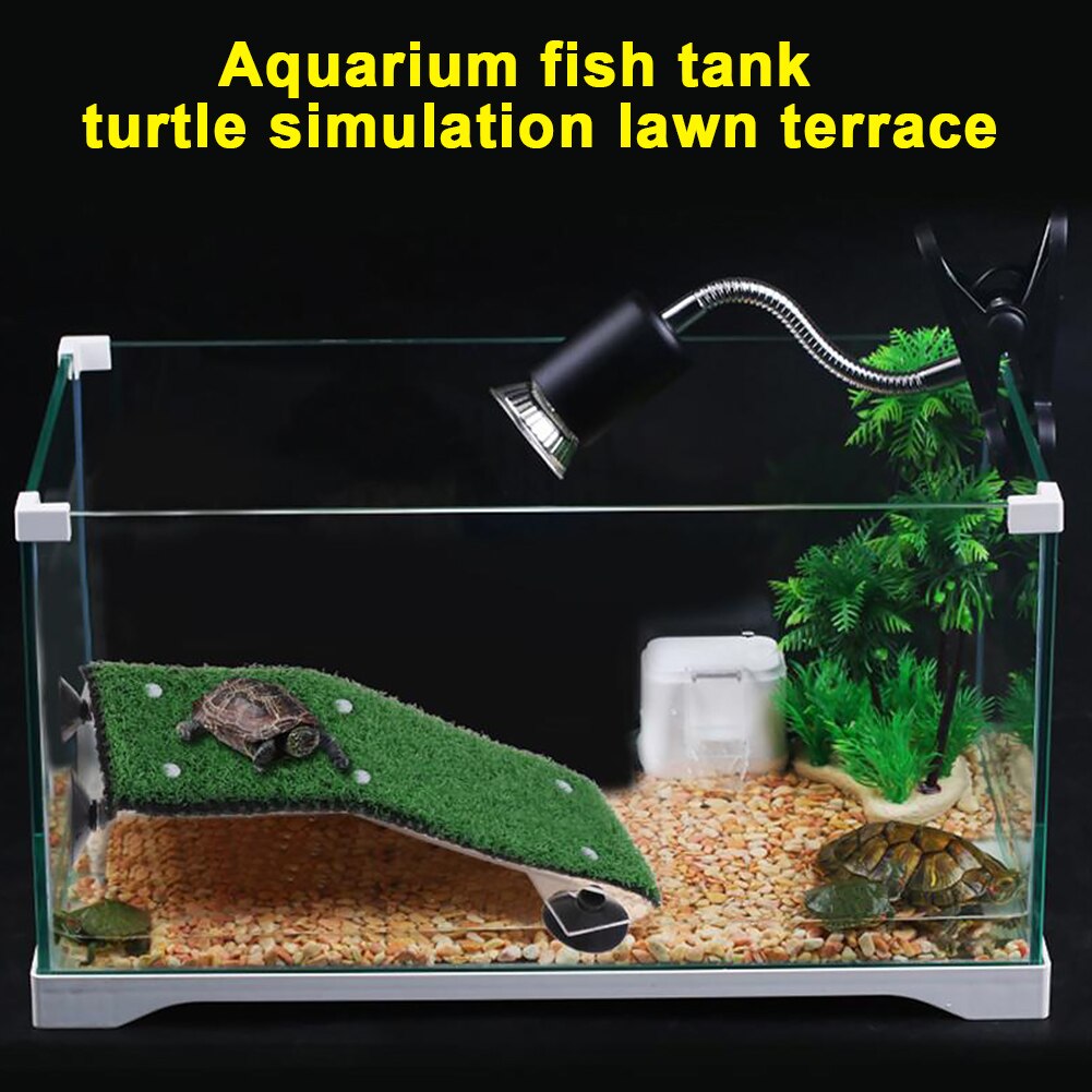 Basking Terrace Habitat Drying Climbing Ladder Simulated Lawn Suction Cup Aquarium Tortoise Turtle Platform Rest Fish Tank