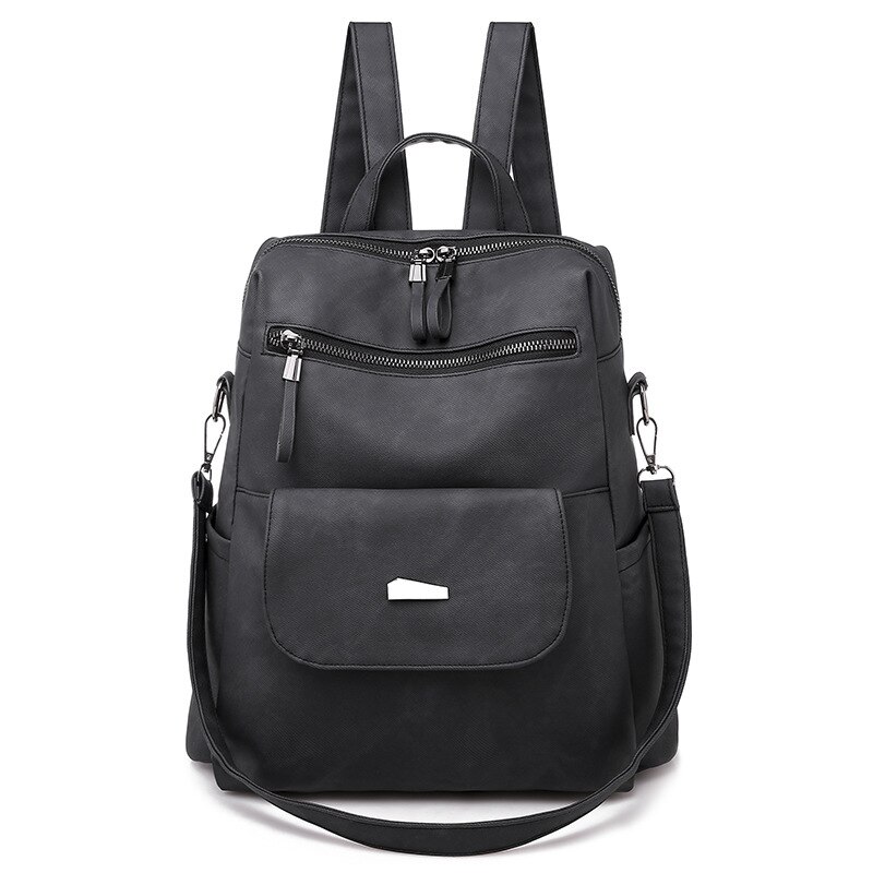 Læder rygsæk kvinder pu taske vintage taske skoletasker til teenagepiger rygsæk kvinde rygsække mochila mujer rygsæk: Sort