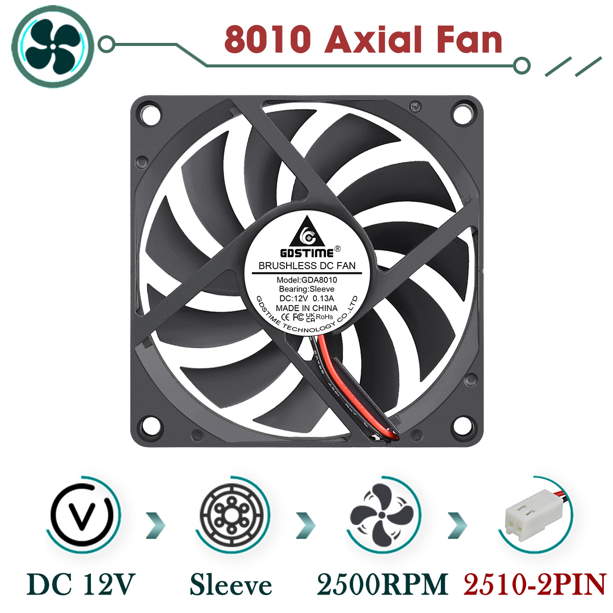 Gdstime 80mm Fan DC 5V 12V 24V 80x80x10MM Brushless Cooling Fan 8010 Double Ball Cooler 8CM Axial Fan for PC Case CPU Cooling: Pink / black