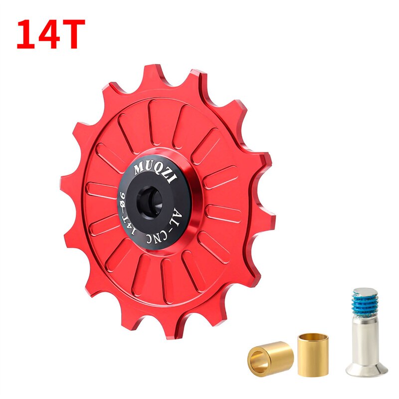 MUQZI 11/12/13/14/15/16/17T Rear Derailleur Jockey Wheel Ceramic Pulley MTB Pulleys Road Bike Ceramics Bearing Guide Wheel: 14T Red