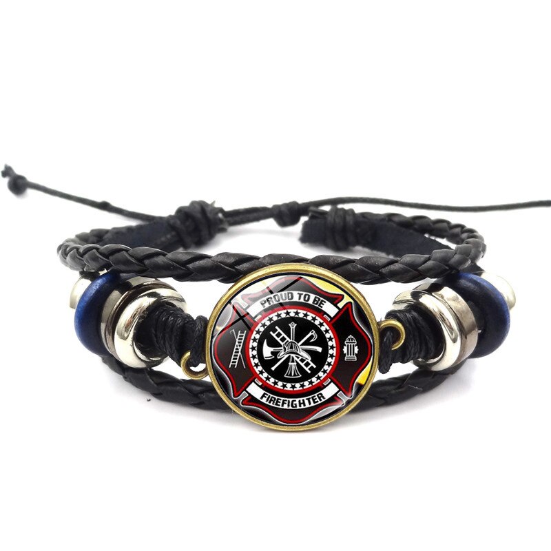 Regalo di gioielli con bracciale intrecciato retrò in vetro con cupola di vigile del fuoco di salvataggio: Oro scuro