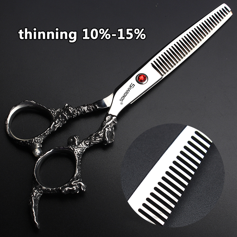 Tijeras de peluquero de 6 pulgadas y 7 pulgadas, tijeras profesionales japonesas de peluquería de acero 440C, herramientas de corte de adelgazamiento de cabello negro puro: Blanco