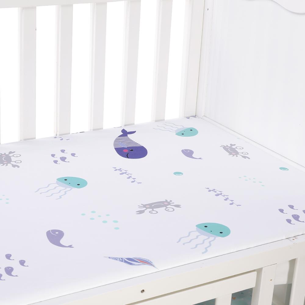 Baby seng madras dække blød beskytter tegneserie trykt nyfødt baby sengetøj til barneseng 100%  bomuld krybbe monteret ark størrelse 130*70cm: Zld 0001