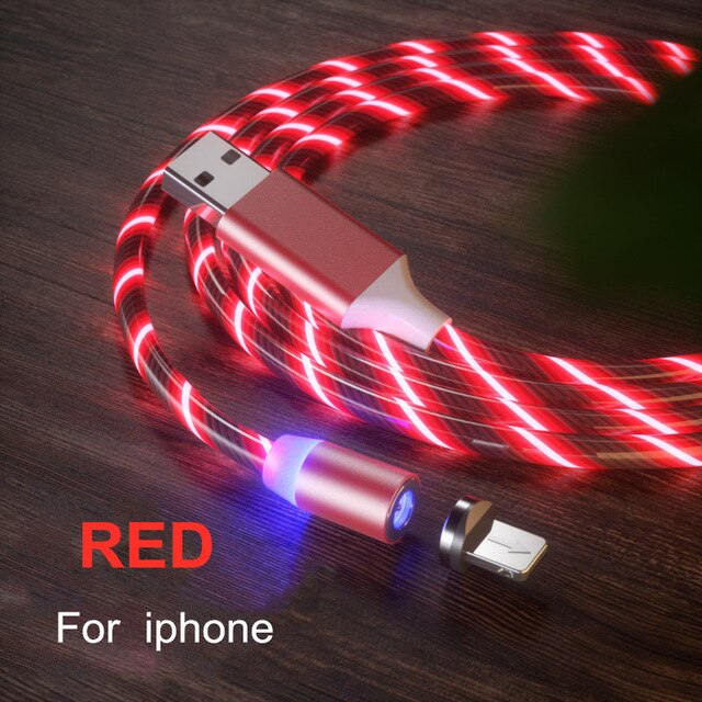 1m Magnetische Kabel Micro USB Typ C Android Schnelle Lade Draht Kabel Für iPhone 11 12 Pro Max 8 X Glow LED Beleuchtung Magnet Ladegerät: Red for iPhone