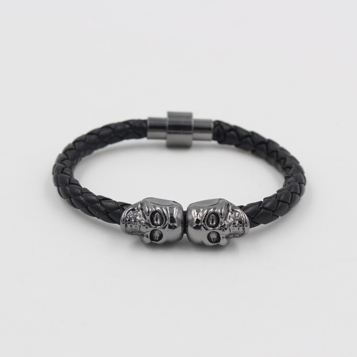 Magnet Punk Leder Kette Armbinde Zwei Schädel Charme Armbinde Armreifen Schmuck Für Männer Frauen: Modell 3
