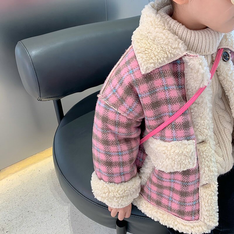 freundlicher Mädchen Plaid Elegante Mantel Neue Winter Mädchen Baby Vlies Patchwork Kleidung Koreanische Stil freundlicher Süße Kleidung