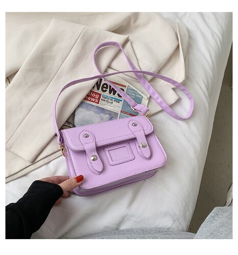 Women Flap Shoulder Messenger Bag Solid Color PU Leather Ladies Crossbody Bags Female Small Square Handbags Purse: Purple