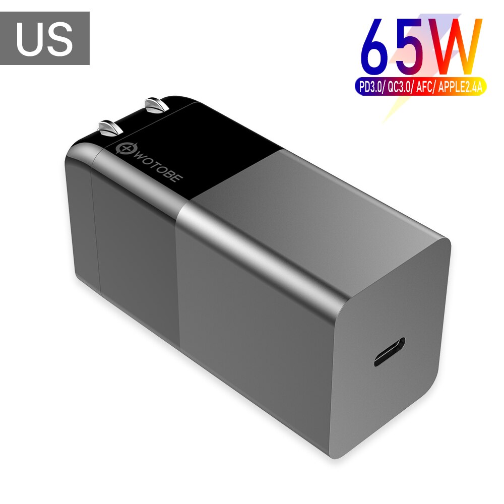 Wotobe Gan Lader, usb C Pd 65W 20W QC3.0 Voor Type C Laptops Ipad Iphone 13 /12/Se S10/S20/Note10/9 Xps Hp Lenovo Thinkpad: US