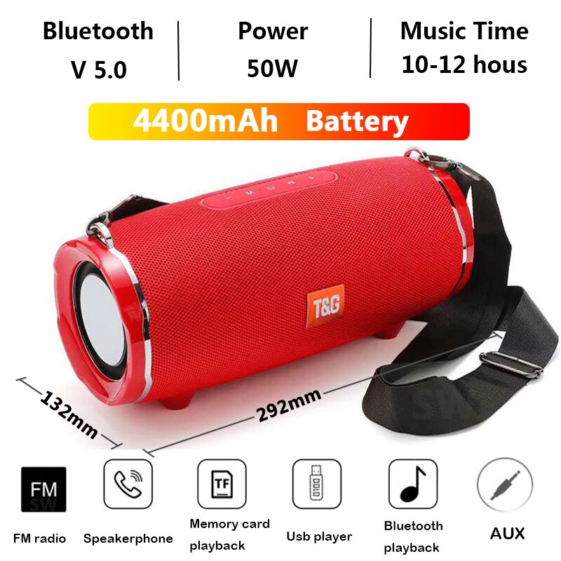 50W hoch Energie draussen Tragbare Bluetooth Lautsprecher Subwoofer 3D Stereo Musik Zentrum BoomBox kabellos Spalte 4400mAh Batterie FM/TF