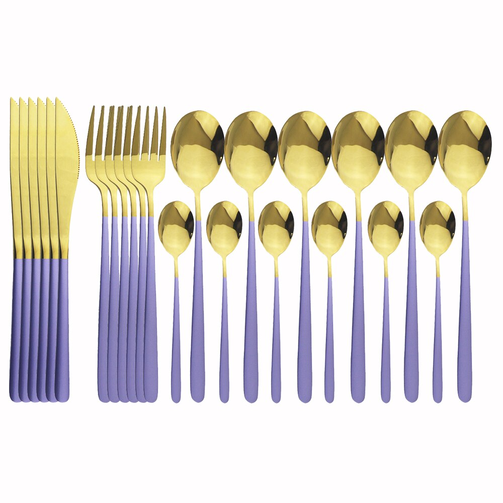 6einstellen Gold Besteck einstellen 18/10 Edelstahl Geschirr Besteck einstellen Küche Lebensmittel Koreanische Messer Gabel Teelöffel Messer Besteck einstellen: Violett Gold