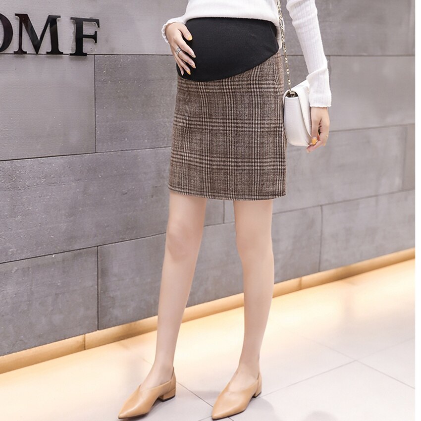 Maternity Plaid Skirt Autumn Pregnant Women Skirt Autumn Trendy Mom Skirt Bag Hip Skirt: XXL