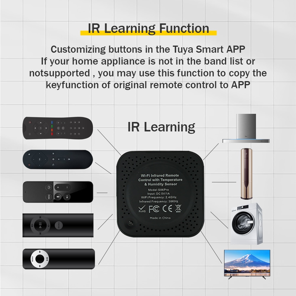 WiFi Tuya Smart Life Universal IR Remote Controller for Air Conditioner TV with Temperature Humidity Sensor by Alexa Google Home