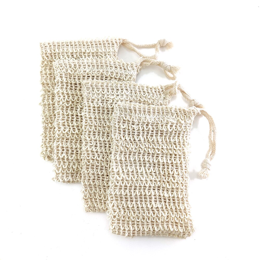 4 st naturlig sisal hampa tvålpåse blisterskum maker mesh tvål nät skummande lätt bubbla mesh påse badrum tvålhållare tvålfodral: 4 st utan pärla