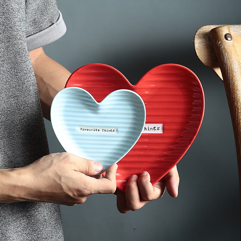 Plato de porcelana con forma de corazón, plato de cerámica para joyería, plato para pastel, postre, aperitivo, bandeja decorativa, decoración de mesa, juego de vajilla