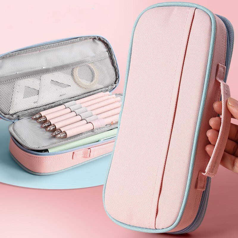 Draagbare Canvas Etui School Briefpapier Opbergtas Grote Capaciteit Pen Case Effen Kleur Pen Zak Leuke Cosmetische Tas Girlgift: Angoo Single A5