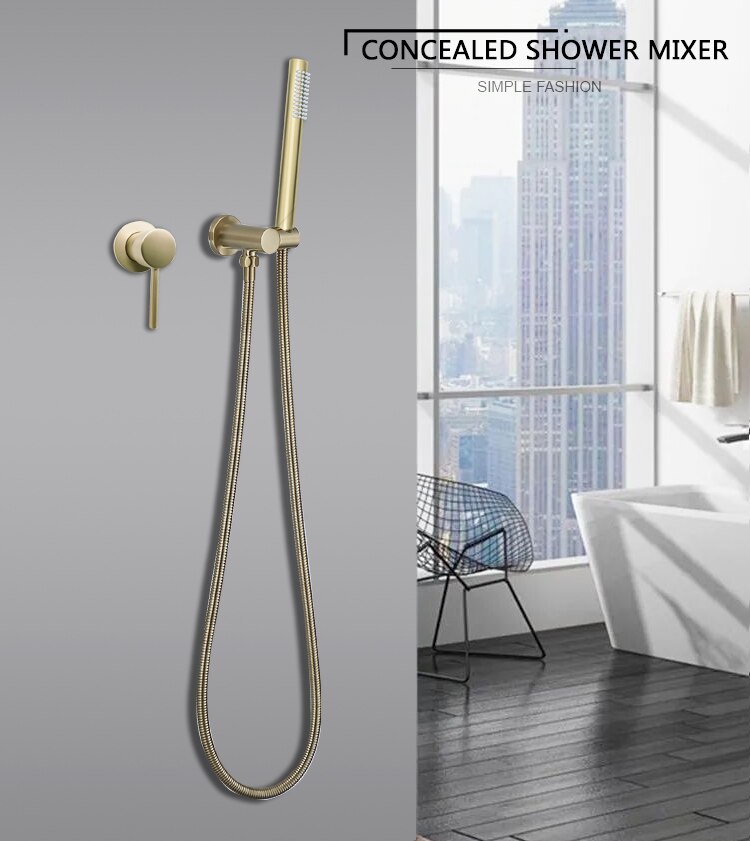 Brass Round Handheld Shower Head Brushed Gold Finish Shower Set Adjustable Wall Holder Handheld Water Saving Bath Shower Kit