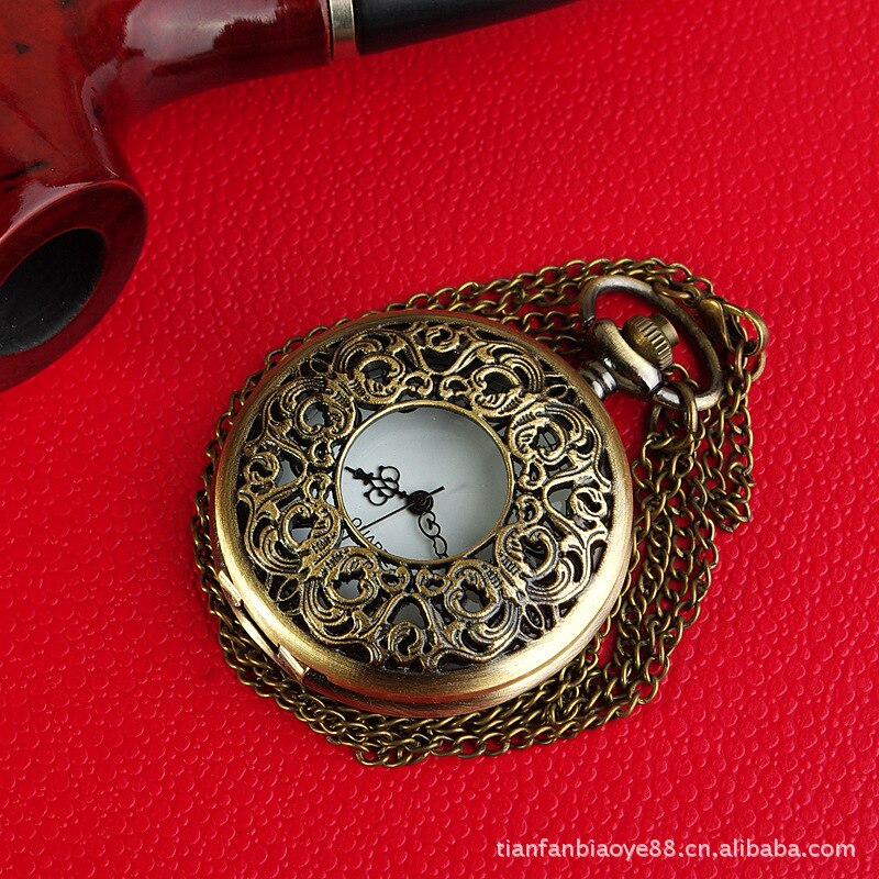 Grote holle grote oude bloemenzakhorloge retro opwindbaar bloemenzakhorloge met ketting