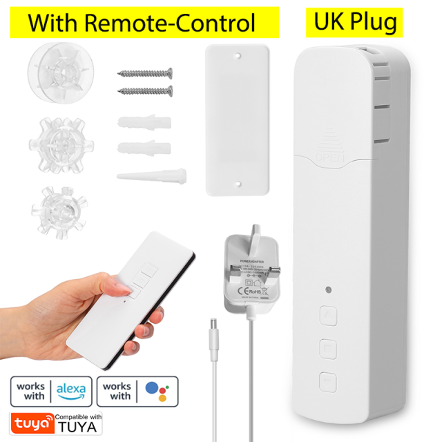 Motor inteligente WiFi para cortina de cuentas, Motor eléctrico inteligente para cortina, Control por voz mediante aplicación de teléfono móvil, Tuya: Type 2 UK PLUG