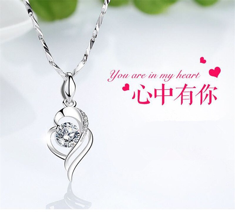 TJP 925 Silver Choker Necklace For Girl Bijou Top Crystal Heart Purple Women Pendants Necklace Accessories