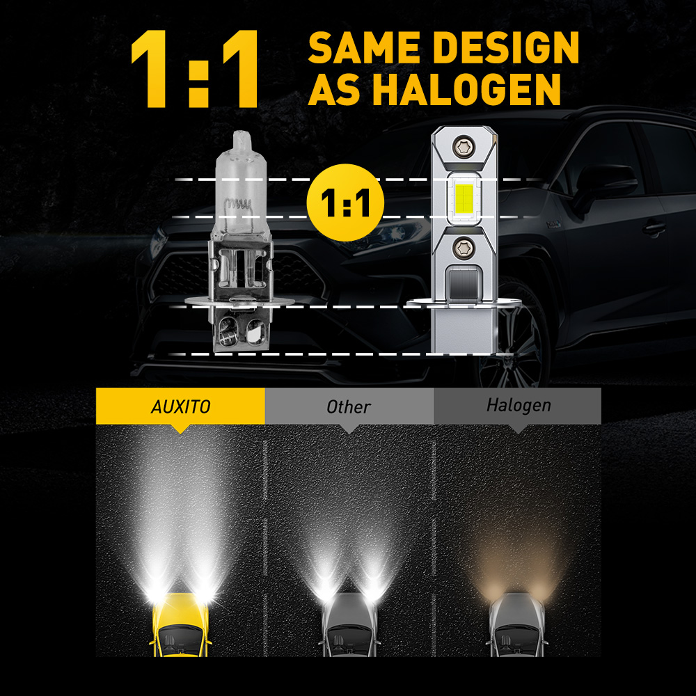 2 stuks AUXITO H3 LED-lamp Mistlampen Geen ventilator Mini Auto Lamp DRL Dagrijverlichting 1:1 Maat 6500K Wit 3000K Geel 12V Canbus