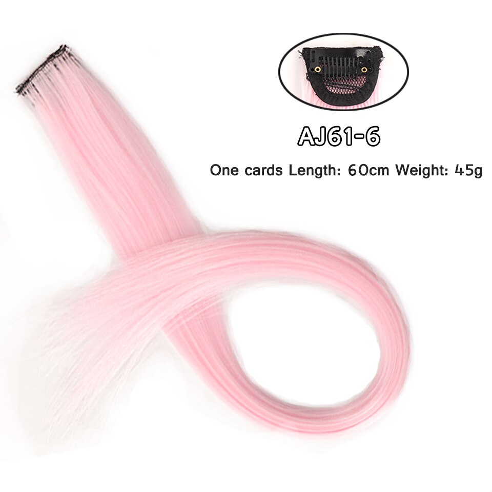 LM Long Straight Rainbow HairPiece Hair Extensions Clip In Hair Streak Pink Synthetic Hair Piece Strands on Clips: AJ61-6