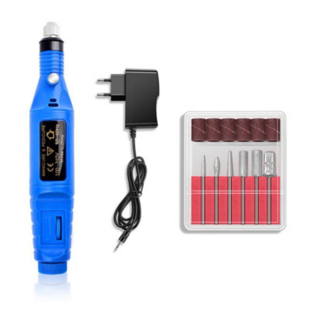 1 Set Electric Nail Drill Machine Kit Manicure Machine Nail Art Pen Pedicure Gel Ceramic Nail File Nail Art Tools: Blue / UK Plug