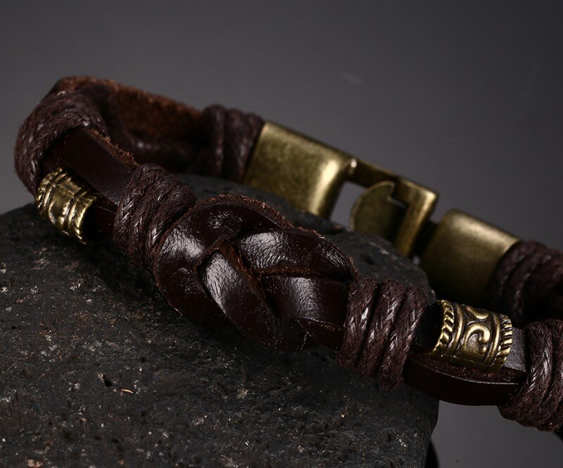 Vnox Vintage Alloy Braided Leather Bracelet for Men Jewelry 8.5"