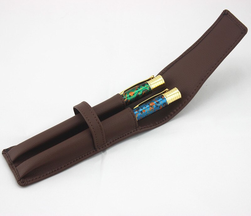Luxe Zwart Lederen Pen Tas Houder Etui Kantoor Schoolbenodigdheden Double Pouch voor Fontein Leider Creatieve