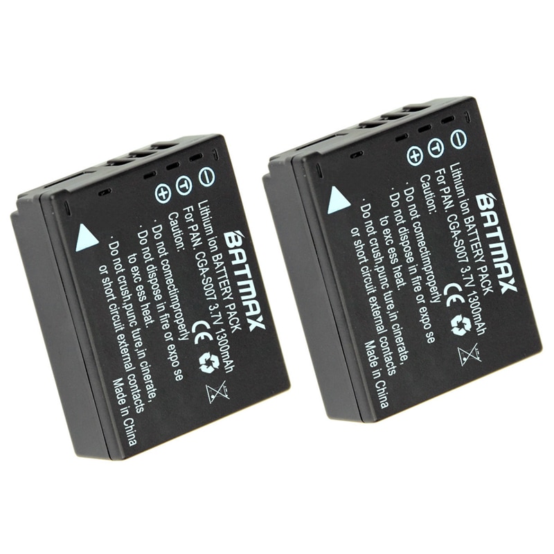 Batería + cargador para Panasonic, 3,7 v, 1300mAh, CGA-S007, CGA, CGR, S007E, S007, S007A, BCD10, DMC, TZ1, TZ2, TZ3, TZ4, TZ5, TZ50, TZ15, 2 uds.