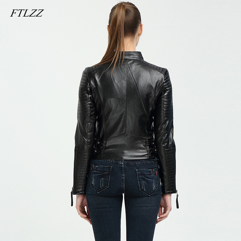 Ftlzz primavera otoño mujer finas de imitación Pu chaqueta de cuero nueva motocicleta ropa de cuero mujer chaqueta locomotora delgada