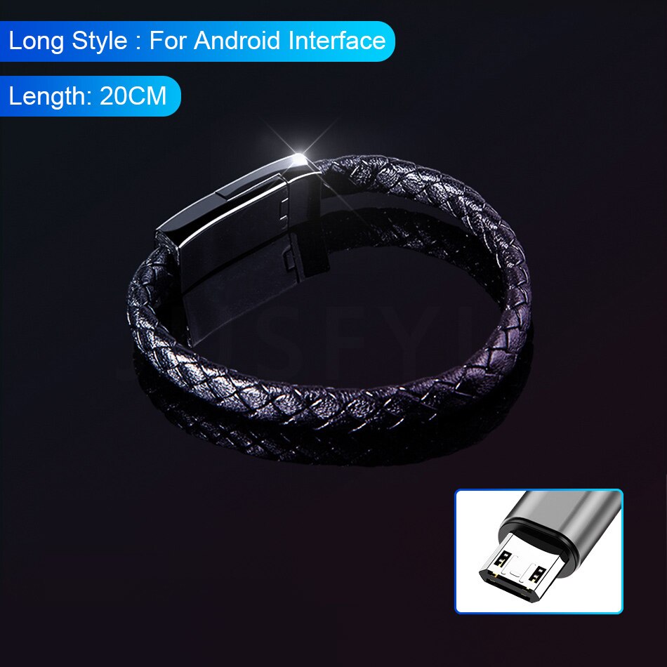 Zewnętrzna przenośna skórzana bransoletka mikro USB ładowarka kabel robić ładowania danych przewód synchronizacji dla iPhone X 11zawodowiec android typ C kable telefoniczne: czarny 20CM / For rodzaj C