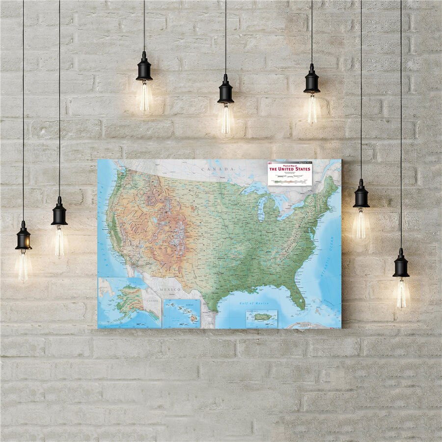 USA Equator Maps Geographical Canvas Poster Retro Painting Bar Cafe Wall Sticker Picture Living Room Bedroom Decoration