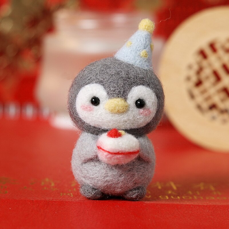 Unfinished Felt Kit 2021 New Christmas New Year Penguin Wool Needle Felt Kit Diy Material Bag Handmade Doll Package Toy: G