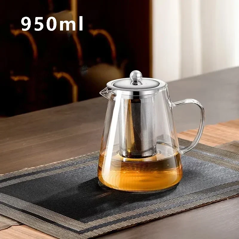 Heat Resistant Glass Teapot for Induction Cooker Tea Kettle With Stainless Steel Strainer Infuser Kung Fu Teawear Glass Teapot: light yellow