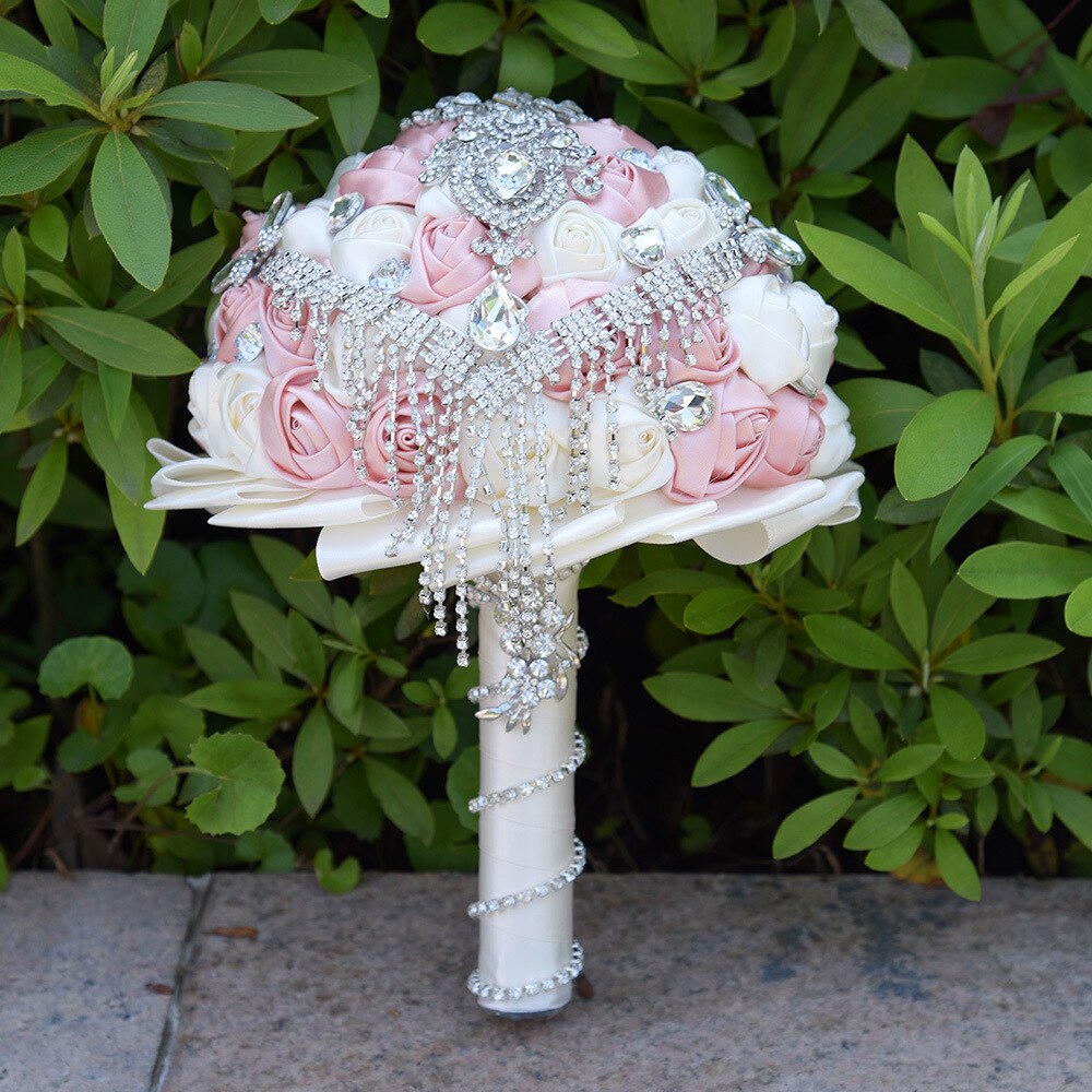 Tassel Diamond Wedding Bouquet White Ivory Pink Burgundy Crystal Silk Rose Wedding Flowers Bouquet De Mariage Bridal Bouquets