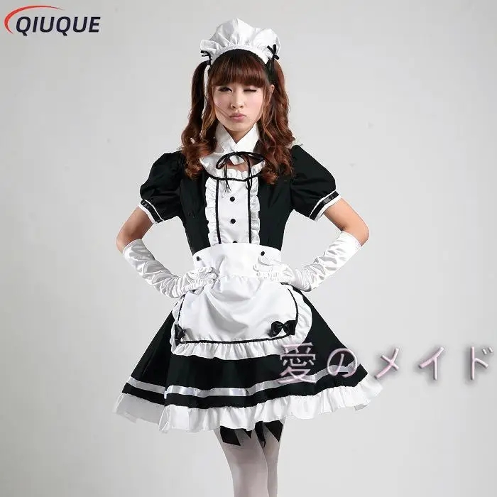 Women Black Maid Outfit Girls Sweet Gothic Lolita Dress Anime K-ON! Cosplay Costume Apron Dress Plus Size Uniforms
