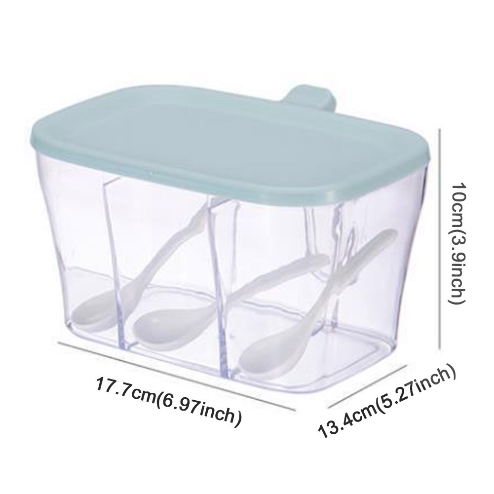 Koken Keuken 3 Compartiment Opslag Container Kruiden Box Organizer Duurzaam Jar Desktop Kruid Specerij Met Lepel Deksel