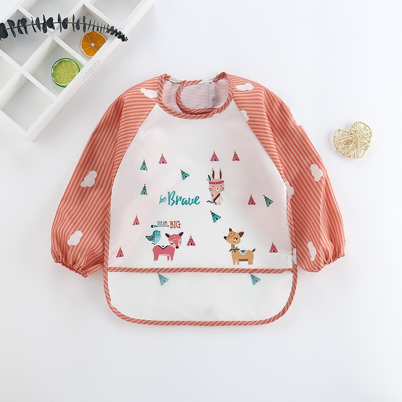 Baby Slabbetjes Burp Doeken Waterdicht Lange Mouw Anti-Dragen Cartoon Bib Omgekeerde Gown Babyvoeding Bib Bavoir Manches Longues: C