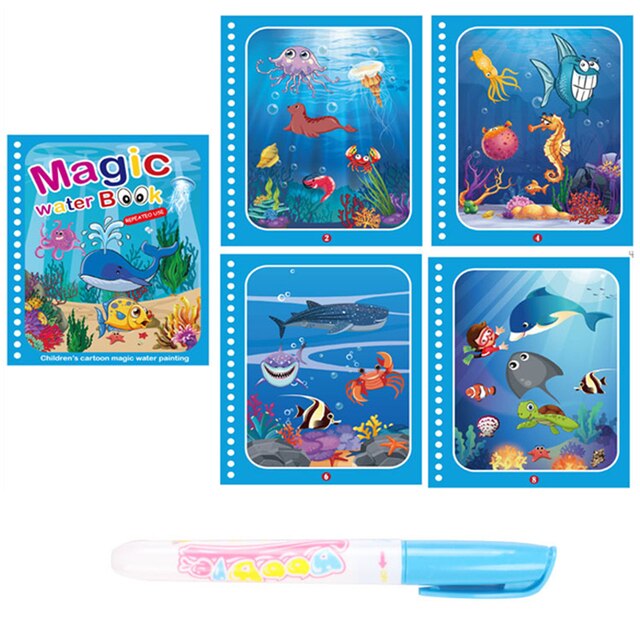 Interesante cuadro al óleo de tela que adorna el libro para colorear con agua, dibujo de grafiti de dibujos animados, bolígrafo mágico, tablero de dibujo, juguete: W
