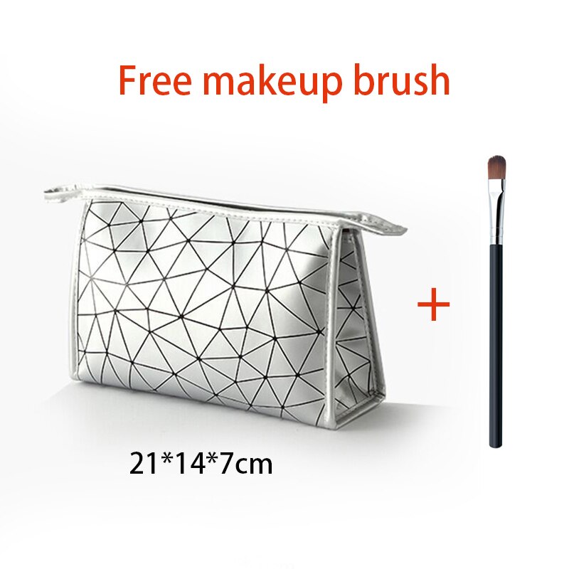 Nowe kobiety kosmetyczka podróżna wielofunkcyjne geometryczne torebki na makijaż wodoodporny przenośny Organizer do przyborów toaletowych makijaż: Silver-Medium
