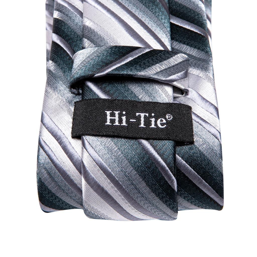 Hi-Tie Silk Wedding Tie For Men Black White Striped Handky Cufflink Necktie For Men Business Party Dropshiping