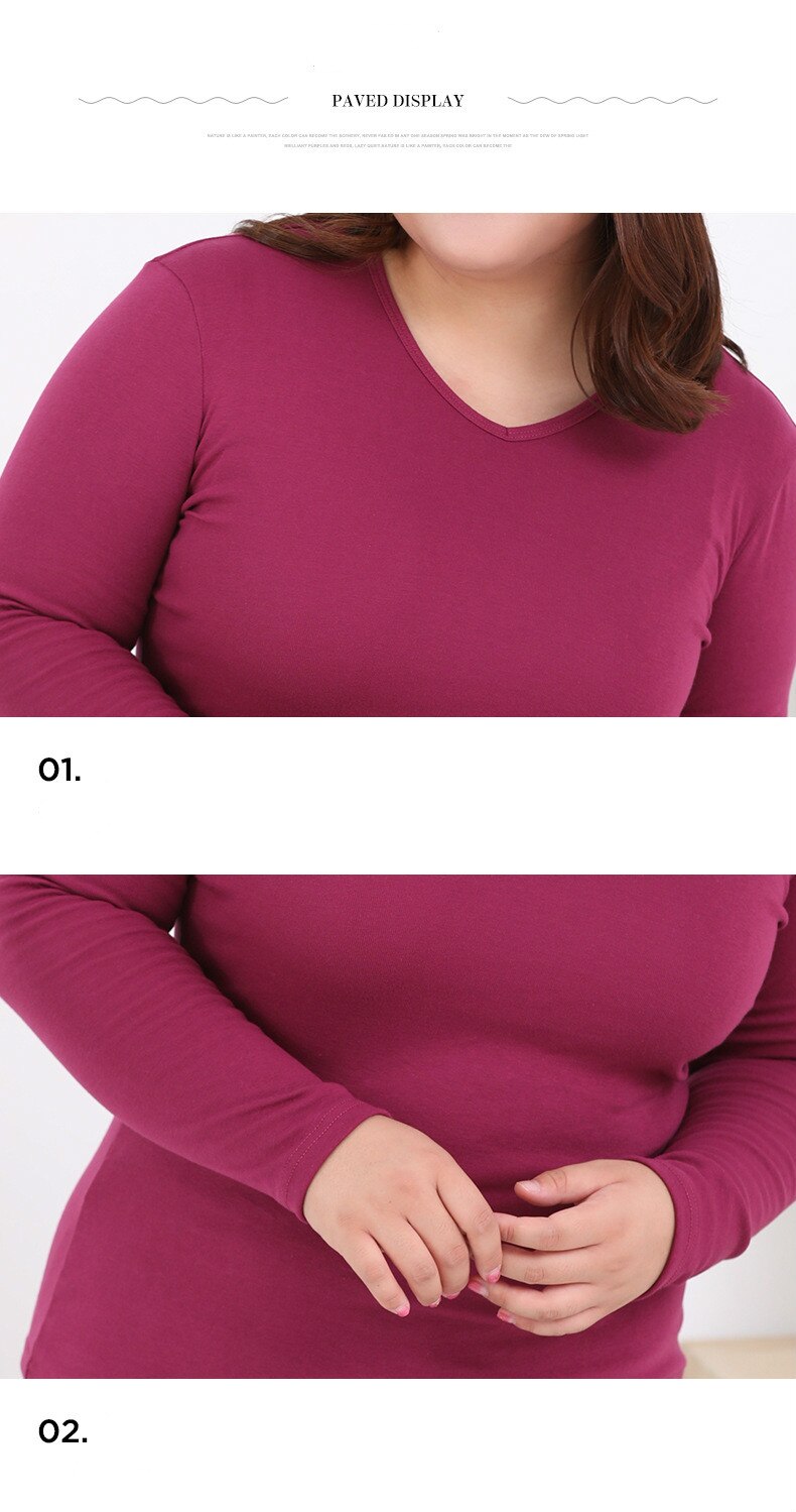 Dam termounderkläder toppar tjock pullover o hals långärmad skjorta bomull andas plus size kvinnliga vinterkläder håller värmen