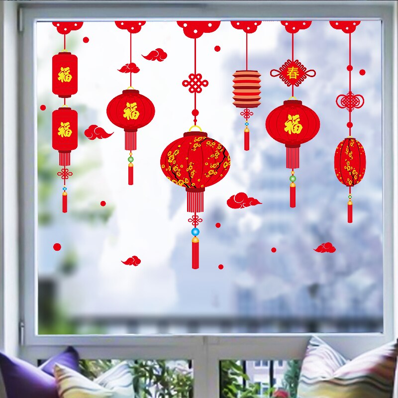 Lantern Wall Decals Chinese Year Decorations PVC Wall Stickers For Home Window Sticker Cloud Decorative Vinyl Wall