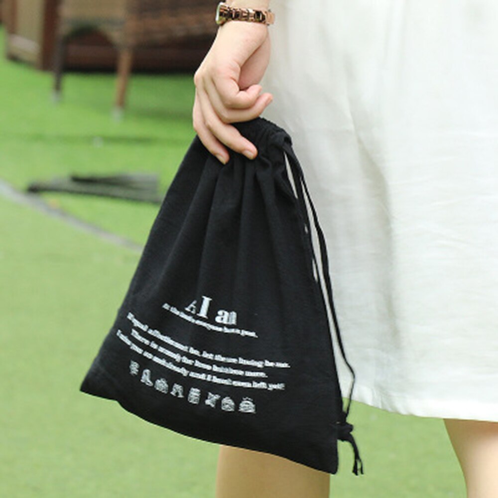 Bolsa para empaquetar y almacenar bolsas de lino y algodón para mujer, bolsa de viaje con cordón, pequeña bolsa de tela (30x33cm), 1 ud.: 30x33-black