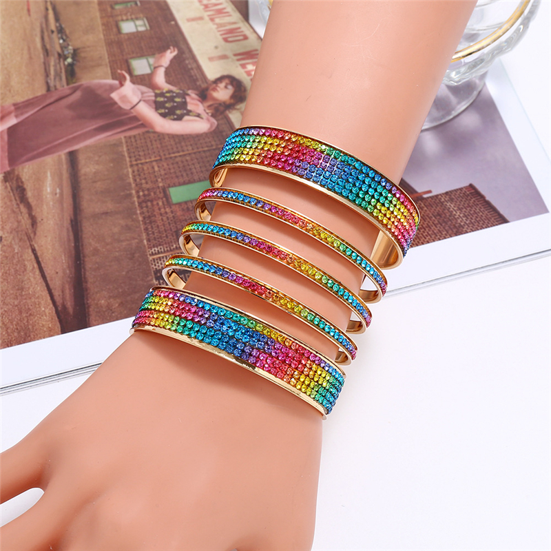 LZHLQ African Punk Style Stripe Bangle Women Metal Plated Wide Bangle Maxi Jewelry Bracelet: Colorful